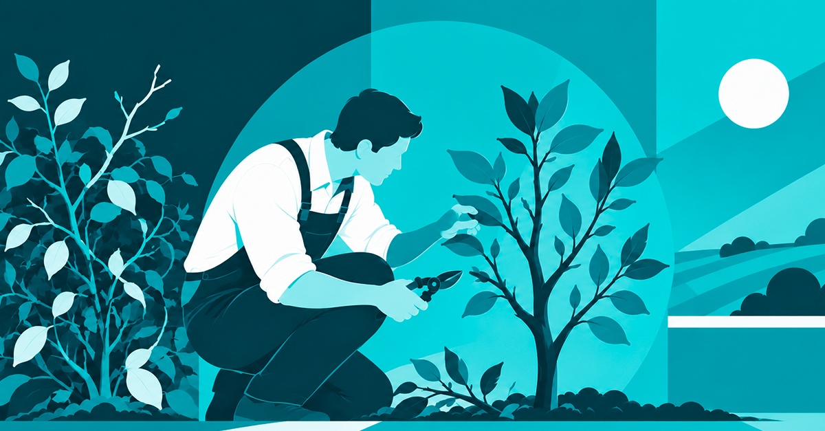 Ilustraci&oacute;n de un jardinero que poda una plata